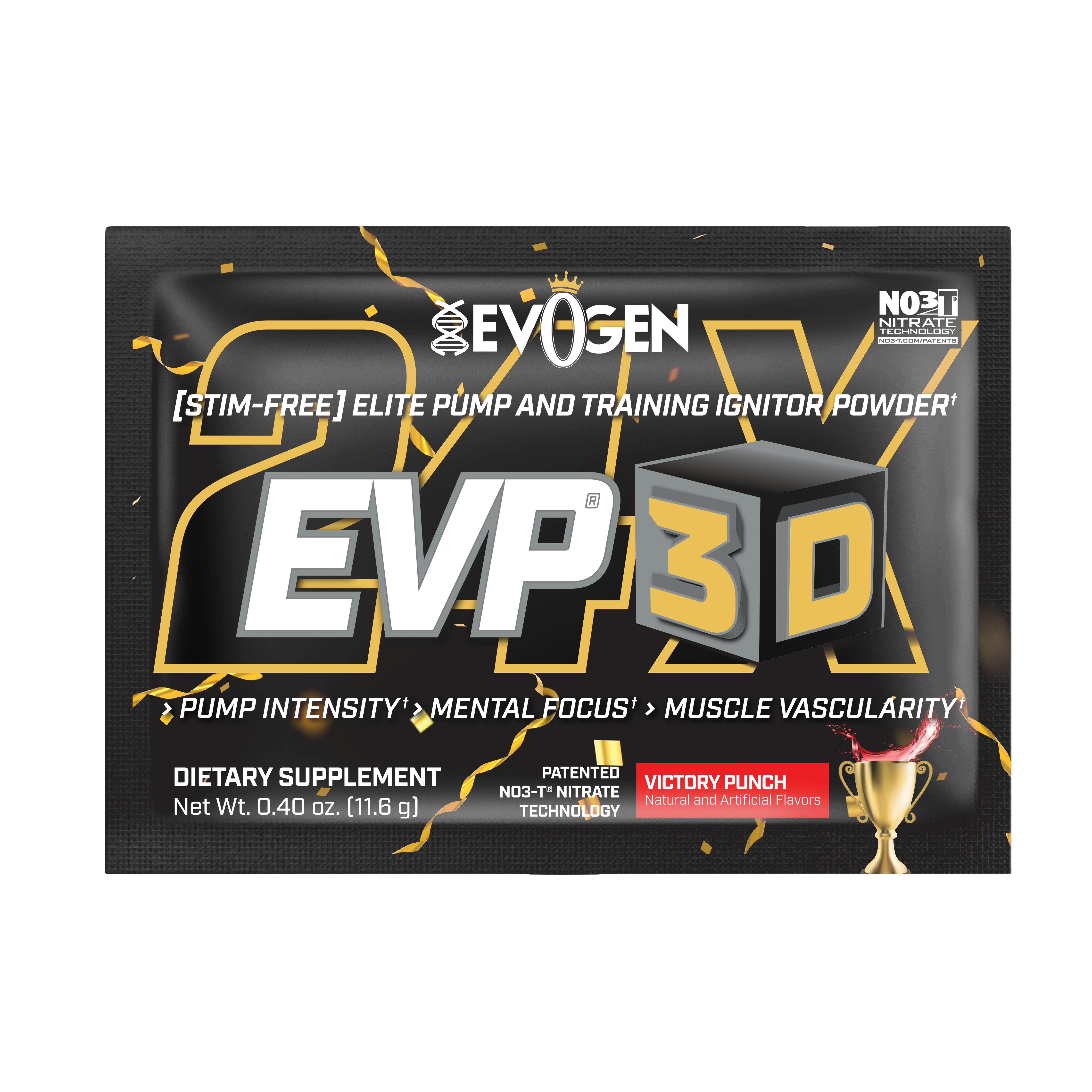 #flavor_victory punch | Evogen | EVP-3D Travel Packet | Non-Stimulant Pre-Workout Powder | Victory Punch Flavor | Front Image Packet