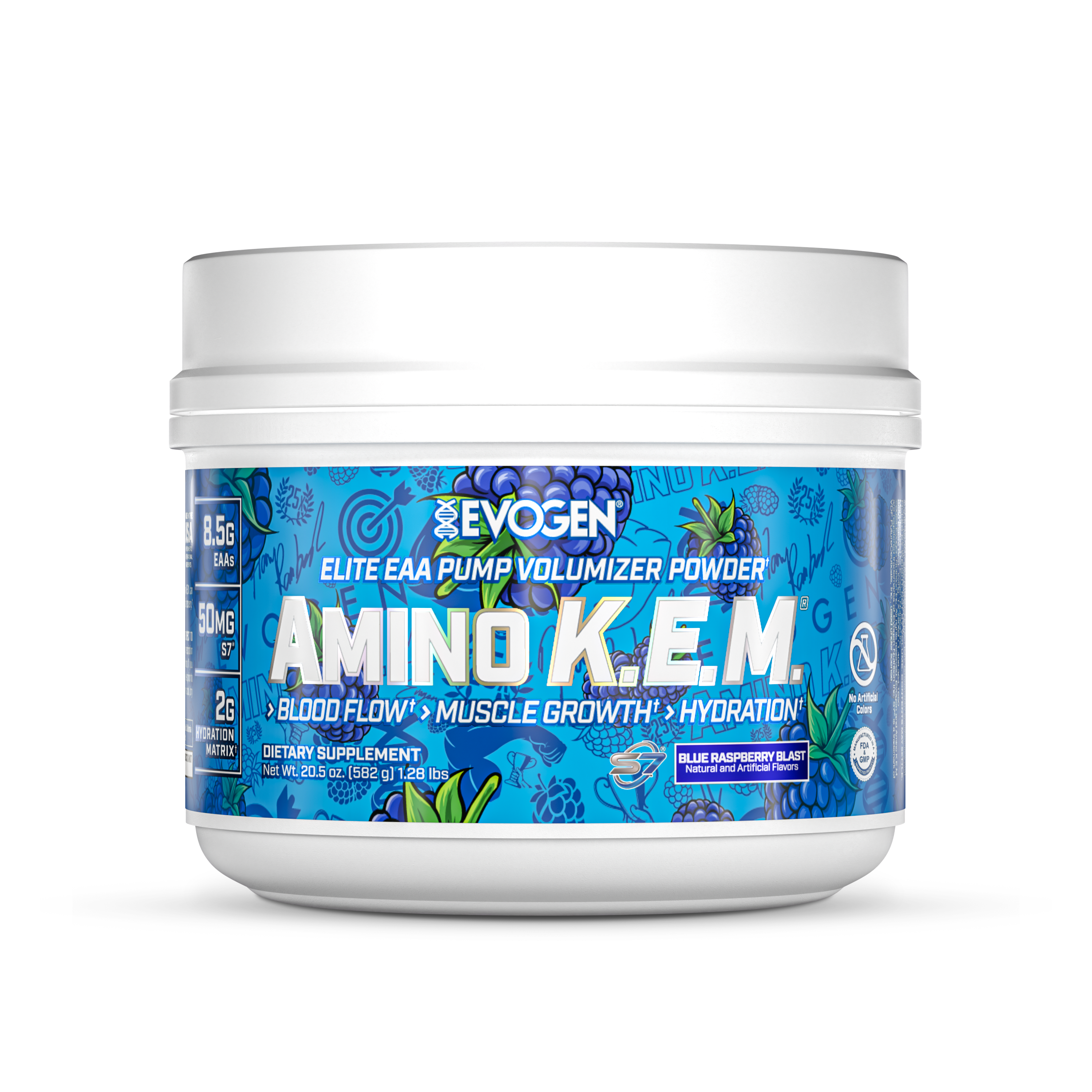 #flavor_blue raspberry blast | Front view of Amino K.E.M. EAA Blue Raspberry Blast | Amino K.E.M. EAA Blue Raspberry Blast | 30 serving