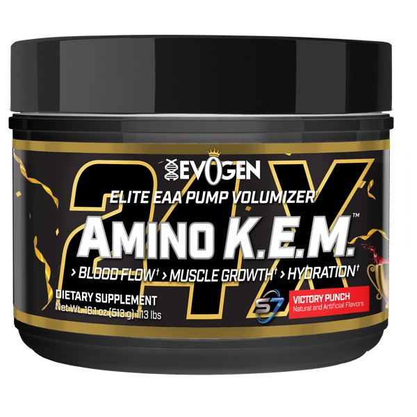 Evogen | Amino K.E.M. | Elite EAA Pump Volumizer Powder | Victory Punch Flavor | Front Image Bottle