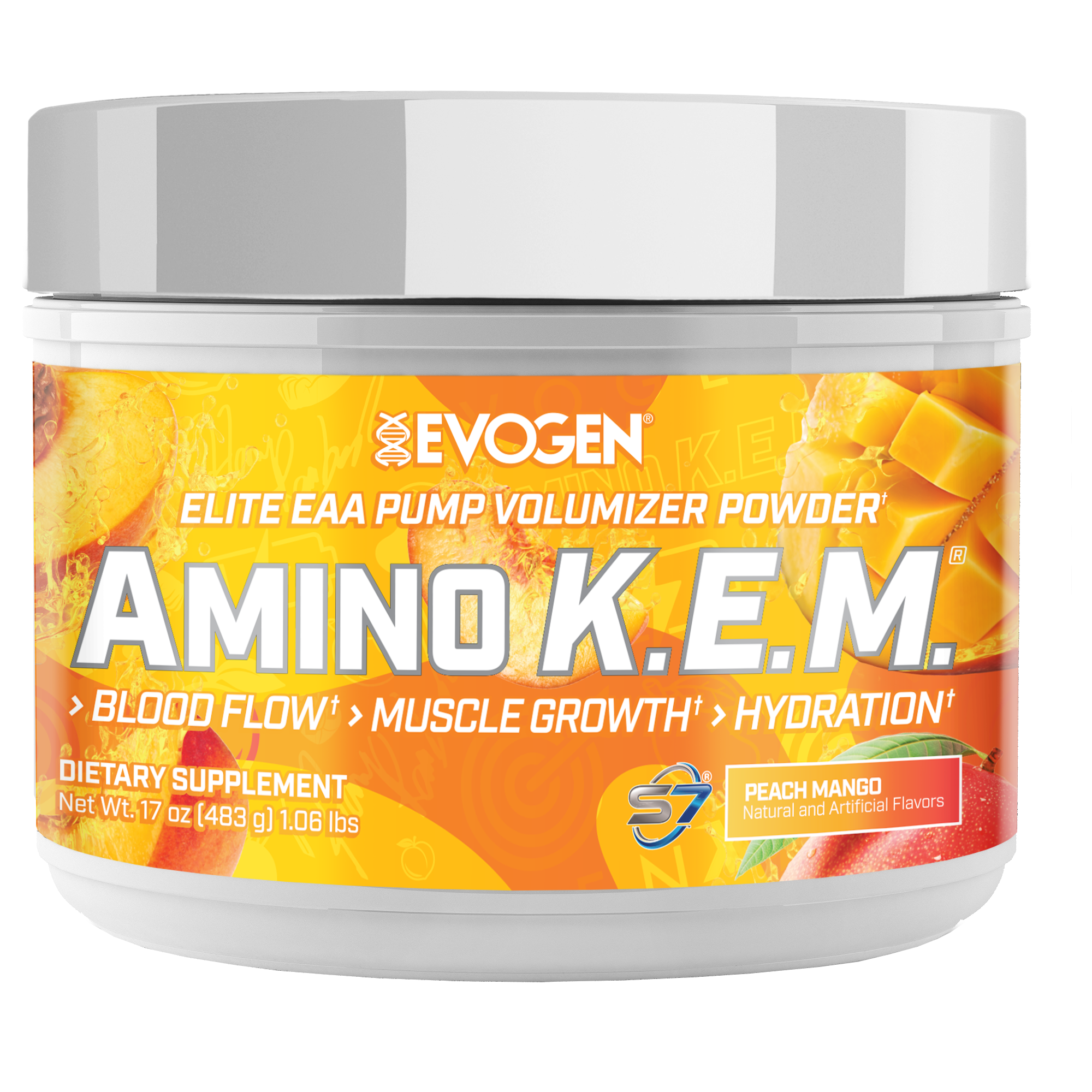 #flavor_peach mango | Front view of Amino K.E.M. EAA peach mango | Amino K.E.M. EAA peach mango | 30 serving