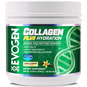 Evogen | Collagen Plus Hydration | Grass-Fed Peptide Powder | Vanilla Bean Flavor | Front image Bottle