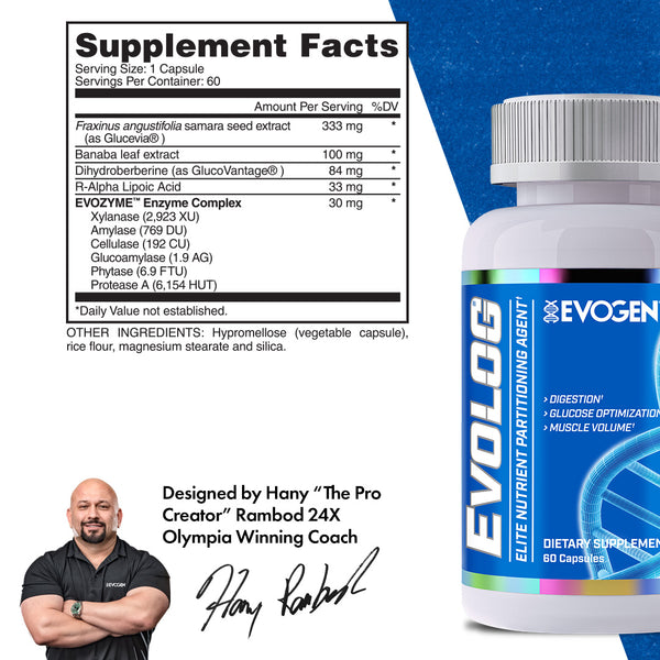 Evogen | Evolog | Elite Nutrient Partitioning Agent | Capsules | Supplement Facts Panel Image