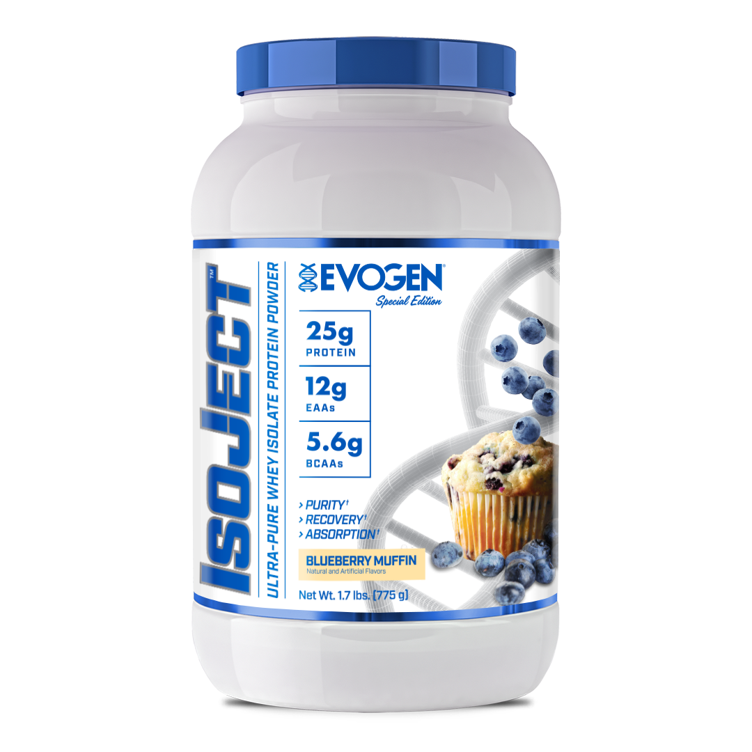 #flavor_blueberry muffin | Front view of Isoject Whey Protein Isolate Blueberry Muffin | Isoject Whey Protein Isolate Blueberry Muffin | 25 servings