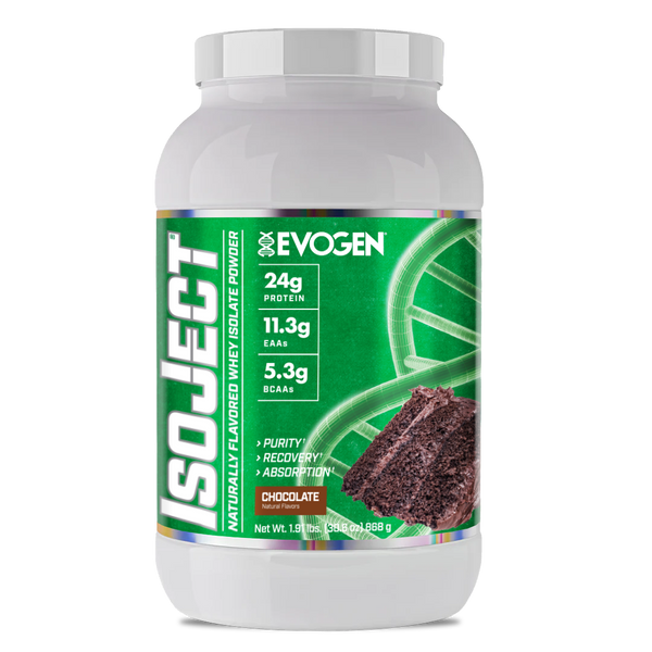 Evogen | IsoJect | Naturally Flavored Whey Isolate Protein Powder| Chocolate | Front Image Bottle