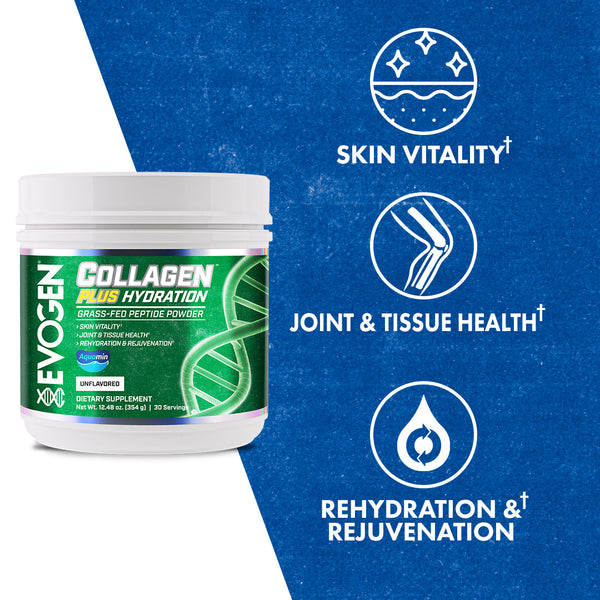 Evogen | Collagen Plus Hydration | Grass-Fed Peptide Powder | Unflavored | Product Call Outs