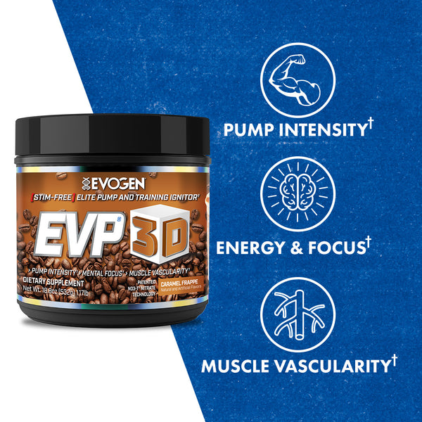 Evogen | EVP-3D | Non-Stimulant Pre-Workout Powder | Caramel Frappe Flavor | Product Call Outs