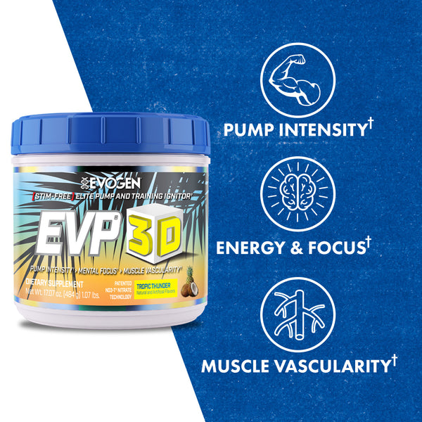 Evogen | EVP-3D | Non-Stimulant Pre-Workout Powder | Tropic Thunder Flavor | Product Call Outs