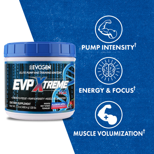 Evogen | EVP Xtreme N.O. | Pre-Workout Powder | Stimulant | Arginine Nitrate | Blueberry Apple Flavor | Product Call Outs