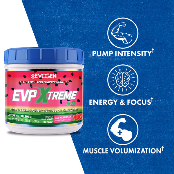 Evogen | EVP Xtreme N.O. | Pre-Workout Powder | Stimulant | Arginine Nitrate | Sour Watermelon Flavor | Product Call Outs