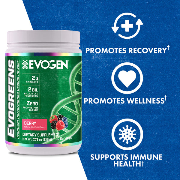 Evogen | Evogreens | Premium Performance Greens Superfood Powder | Berry Flavor | Product Call Outs