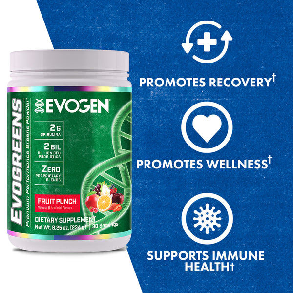 Evogen | Evogreens | Premium Performance Greens Superfood Powder | Fruit Punch Flavor | Product Call Outs