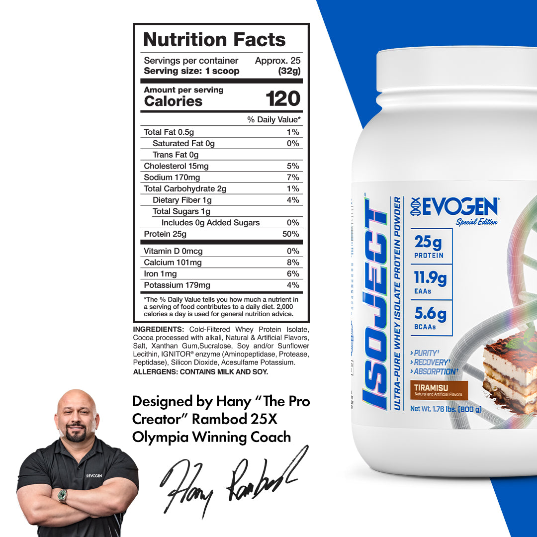 Supplement facts of Isoject Whey Protein Isolate Tiramisu | Isoject Whey Protein Isolate Tiramisu | 25 servings