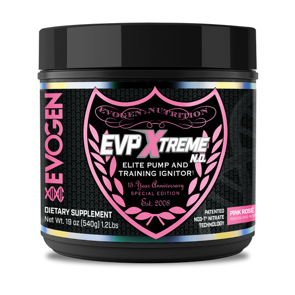 Evogen | EVP Xtreme N.O. | Pre-Workout Powder | Limited Edition 15-Year Anniversary Flavor | Stimulant | Arginine Nitrate | Pink Rose' Flavor | Front Image