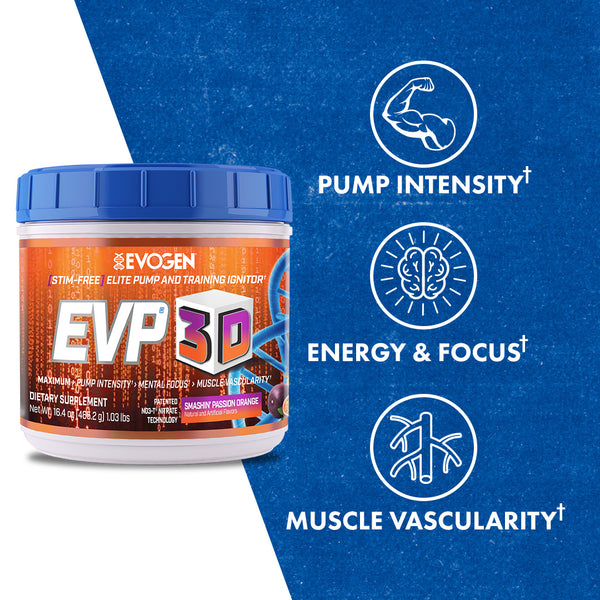 Evogen | EVP-3D | Non-Stimulant Pre-Workout Powder | Smashin' Passion Orange Flavor | Product Call Outs