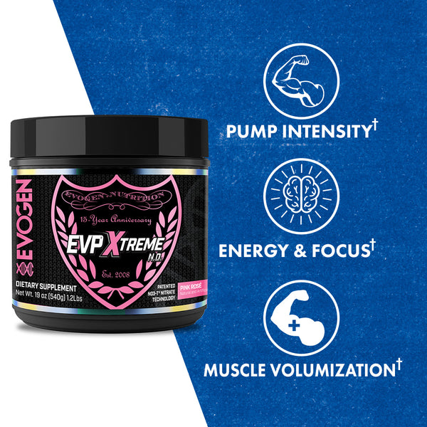 Evogen | EVP Xtreme N.O. | Pre-Workout Powder | Limited Edition 15-Year Anniversary Flavor | Stimulant | Arginine Nitrate | Pink Rose' Flavor | Product Call Outs
