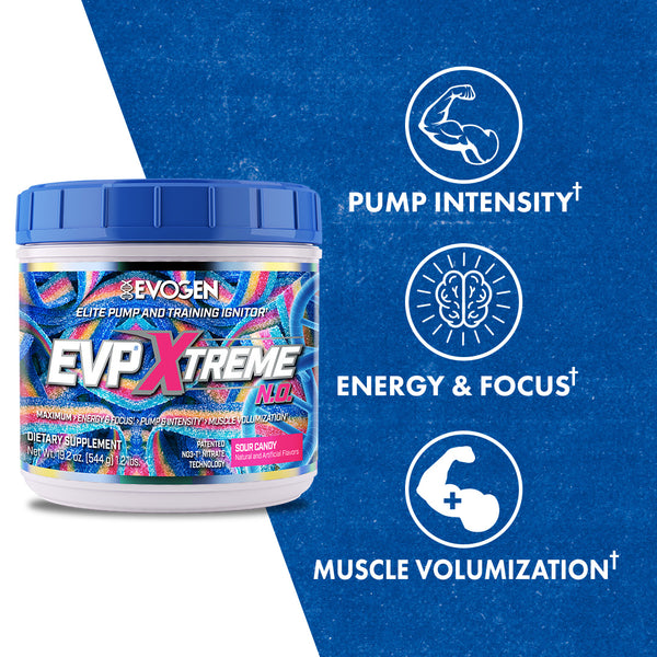 Evogen | EVP Xtreme N.O. | Pre-Workout Powder | Stimulant | Arginine Nitrate | Sour Candy Flavor | Product Call Outs