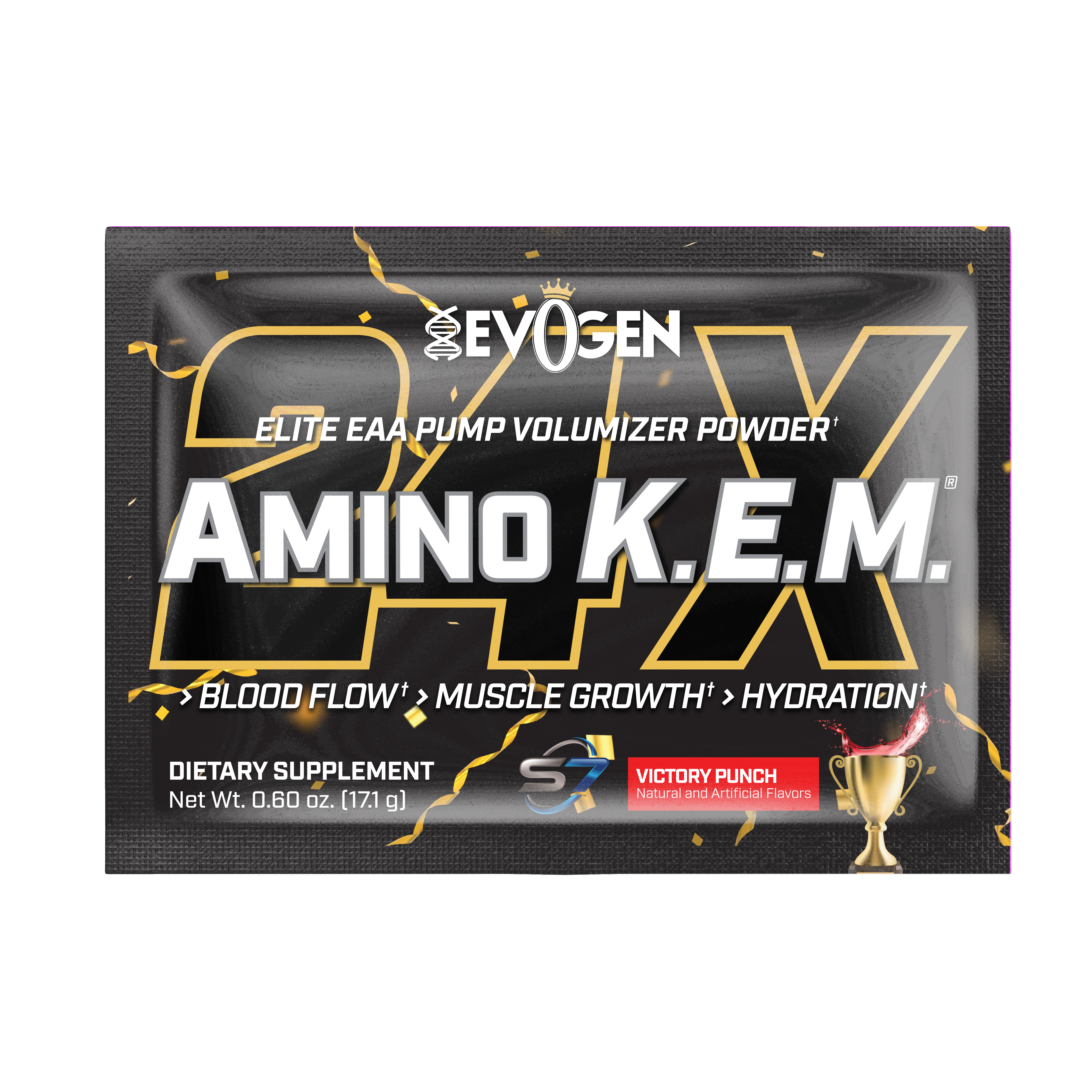 #flavor_Victory Punch | Evogen | Amino K.E.M. EAA Single Serve Travel Packet | EAA BCAA Recovery  Powder | Victory Punch Flavor | Front Image Packet