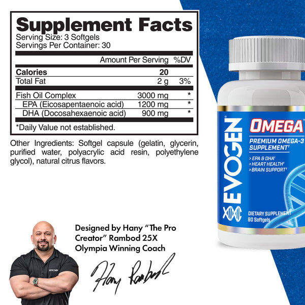 Evogen | Omega | Omega-3 Supplement | Softgel | Supplement Facts Panel Image