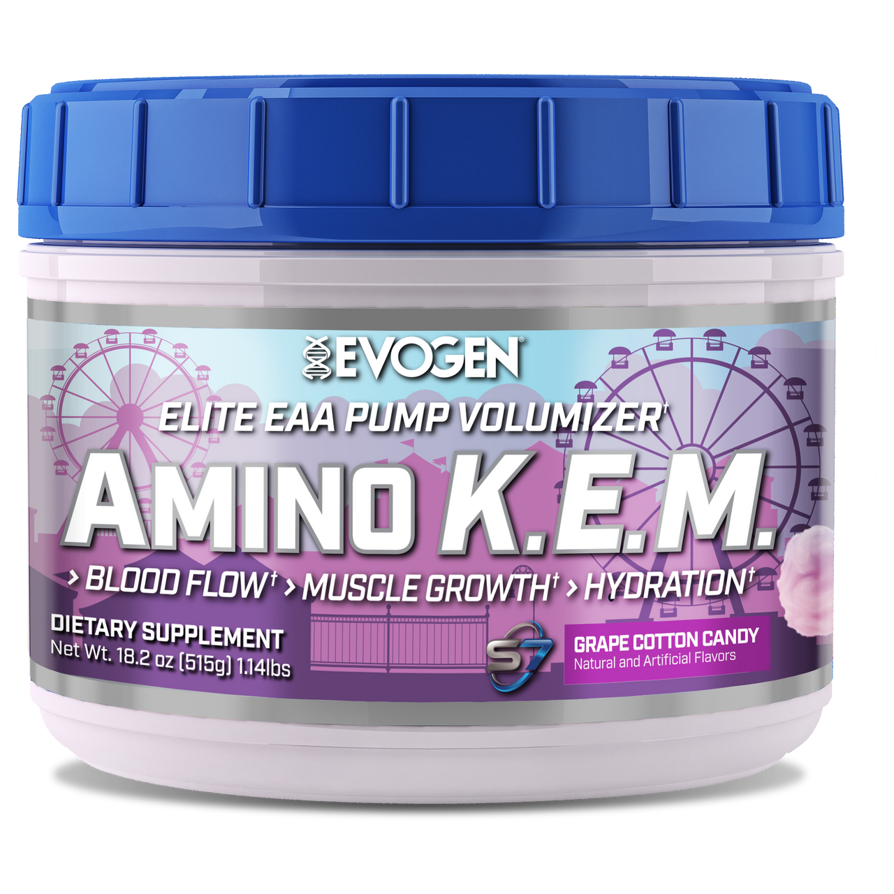 Evogen | Amino K.E.M. | Elite EAA Pump Volumizer | Grape Cotton Candy | Front Image