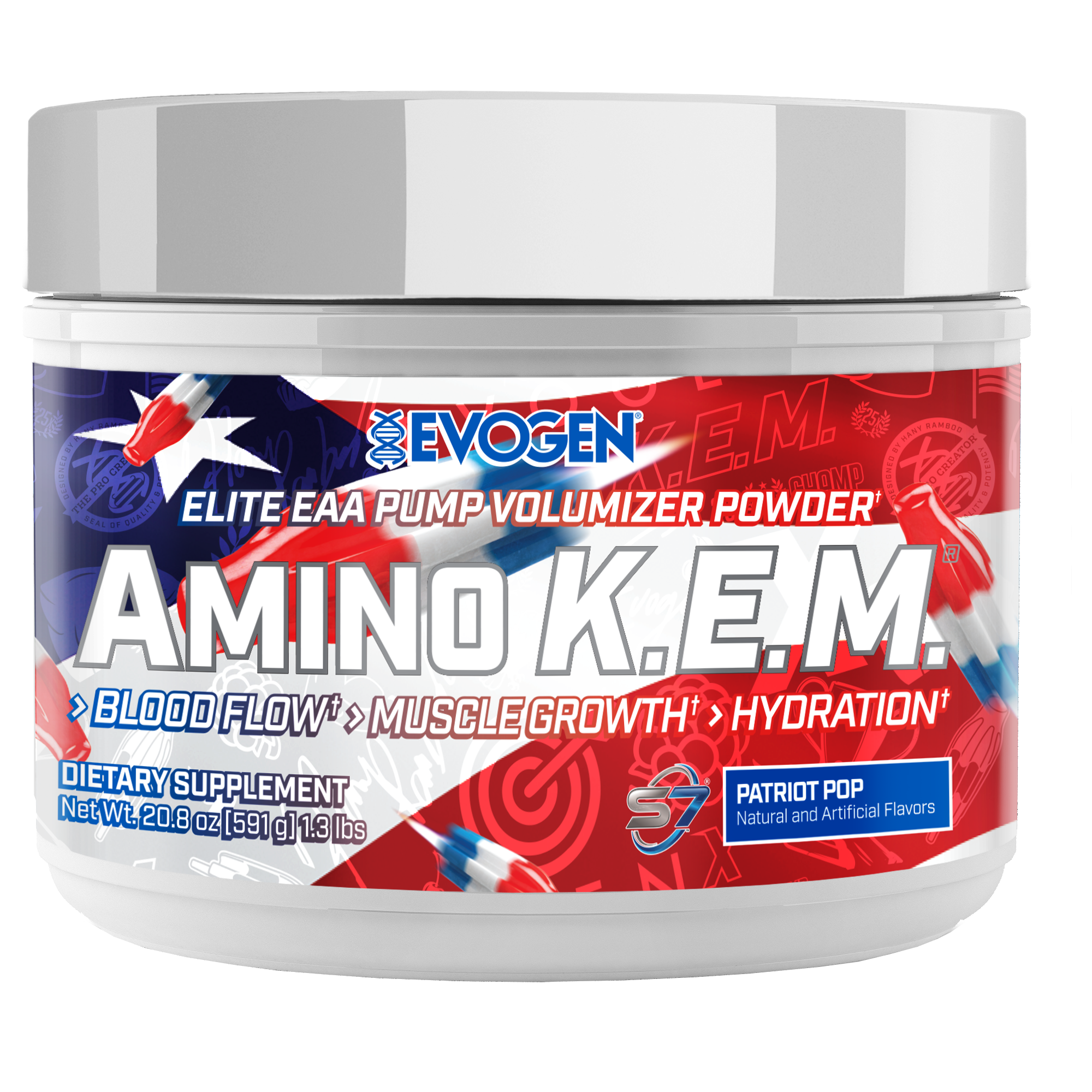 #flavor_patriot pop | Front view of Amino K.E.M. EAA Patriot Pop | Amino K.E.M. EAA Patriot Pop | 30 serving