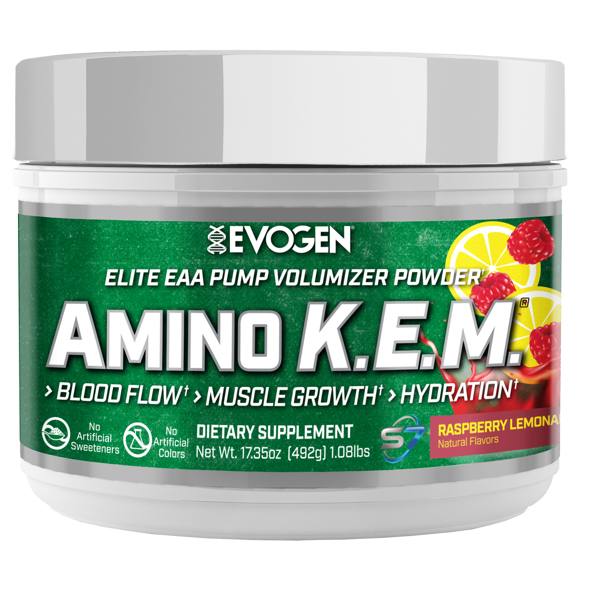 Front view of Amino K.E.M. EAA - Naturally Sweetened Raspberry Lemonade | Hydration Full Spectrum Electrolyte Powder Raspberry Lemonade | 30 servings