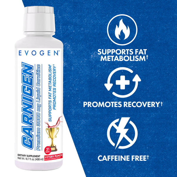 Evogen | Carnigen Liquid L-Carnitine | Victory Punch Flavor | Product Callouts