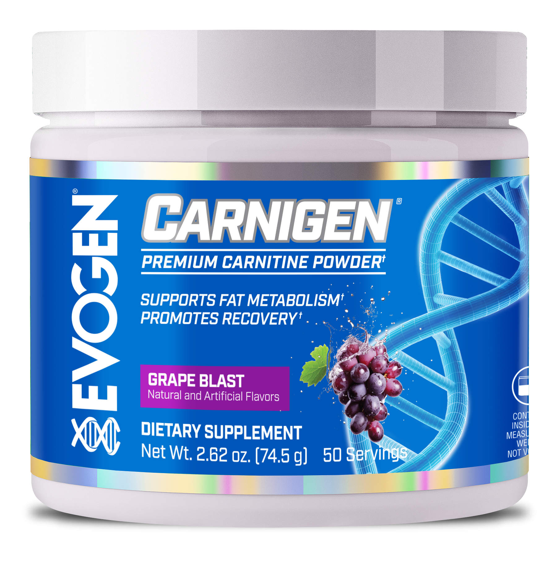 #flavor_grape blast | Front view of Carnigen Carnitine Powder Grape Blast | Carnigen Carnitine Powder Grape Blast | 50 servings