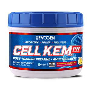 Evogen | Cell K.E.M. PR (pure recovery) | Post Training Creatine & Amino Builder Powder | Raspberry Lemonade Flavor | Front Image Bottle