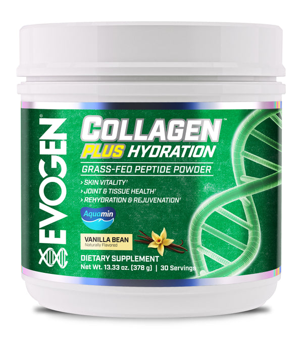 Evogen | Collagen Plus Hydration | Grass-Fed Peptide Powder | Vanilla Bean Flavor | Front image Bottle