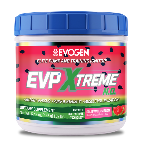 Evogen | EVP Xtreme N.O. | Pre-Workout Powder | Stimulant | Arginine Nitrate | Sour Watermelon Flavor | Front Image Bottle