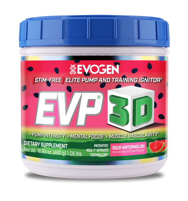 Evogen | EVP-3D | Non-Stimulant Pre-Workout Powder | Sour Watermelon Flavor | Front Image Bottle