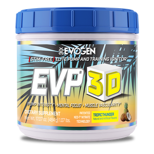 Evogen | EVP-3D | Non-Stimulant Pre-Workout Powder | Tropic Thunder Flavor | Front Image Bottle