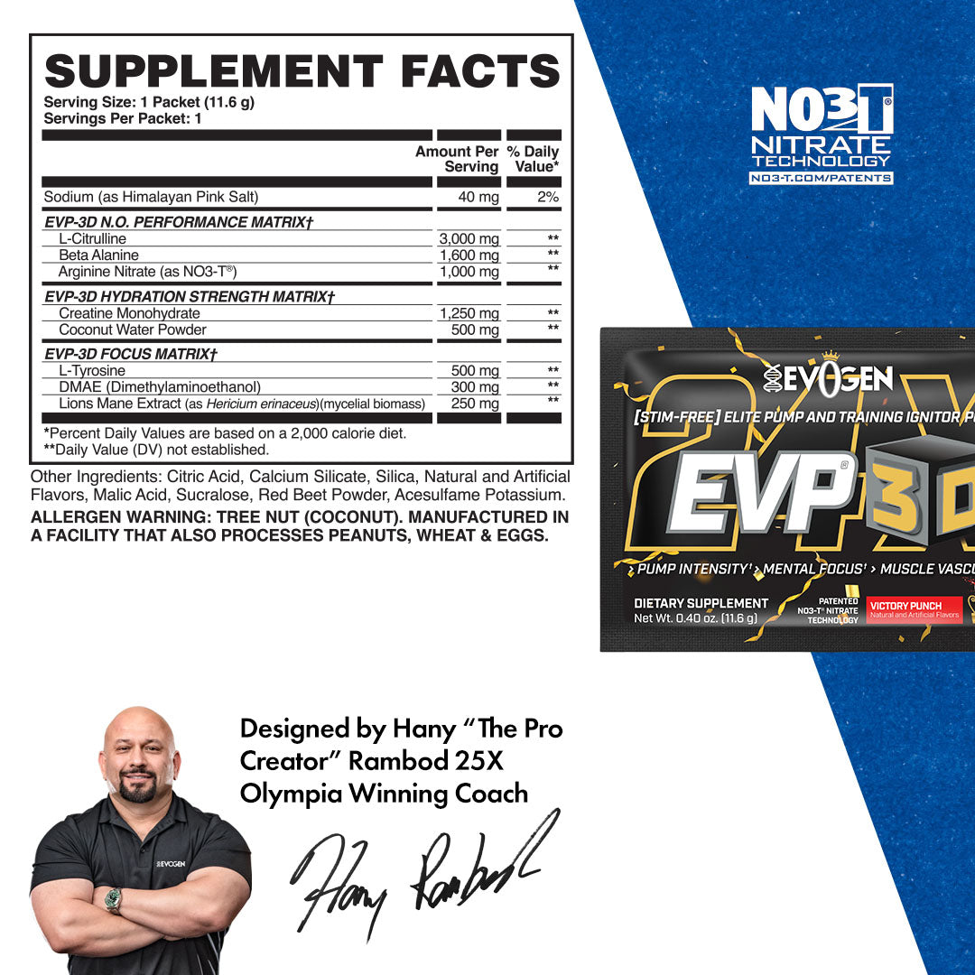 EVP-3D : Non-Stim Pre-Workout Travel Packets | Evogen Nutrition