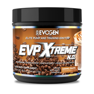 Evogen | EVP Xtreme N.O. | Pre-Workout Powder | Stimulant | Arginine Nitrate | Caramel Frappe Flavor | Front Image Bottle