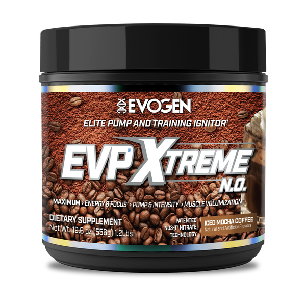 Evogen | EVP Xtreme N.O. | Pre-Workout Powder | Stimulant | Arginine Nitrate | Iced Mocha Coffee Flavor | Front Image Bottle