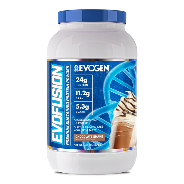 Evogen | Evofusion | Sustained Protein Blend Powder | Chocolate Shake Flavor | Front Image Bottle