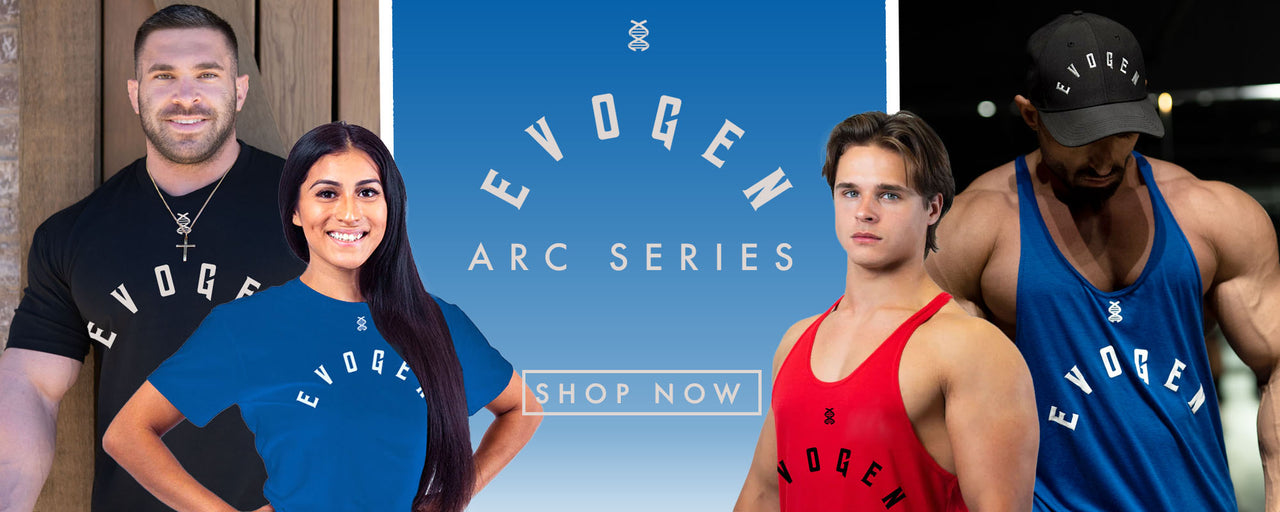 Evogen arc series apparel ad featuring derek lunsford, patty, matt comisar, and abtin shekarabi