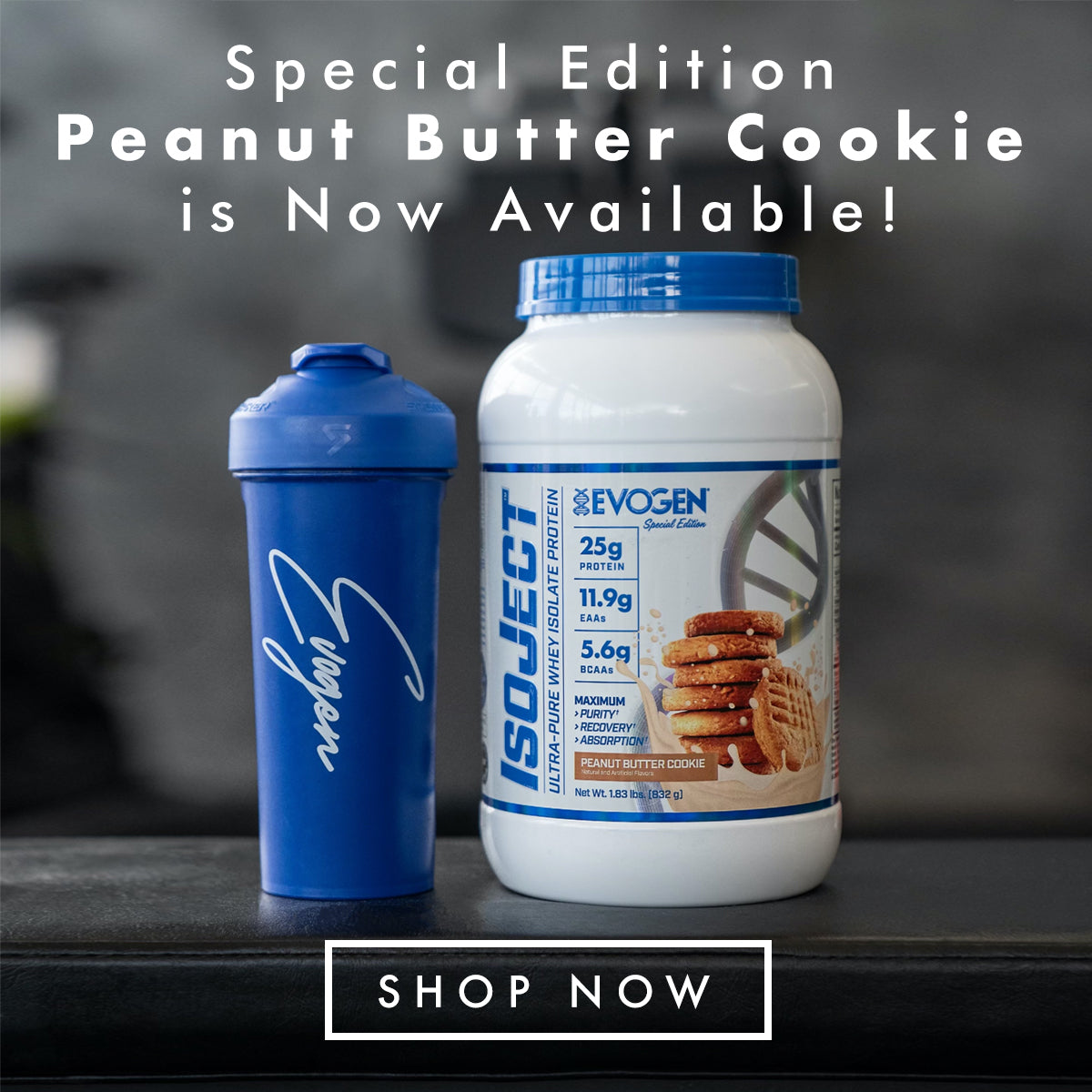 Evogen ad displaying Peanut Butter Cookie Isoject is now available 