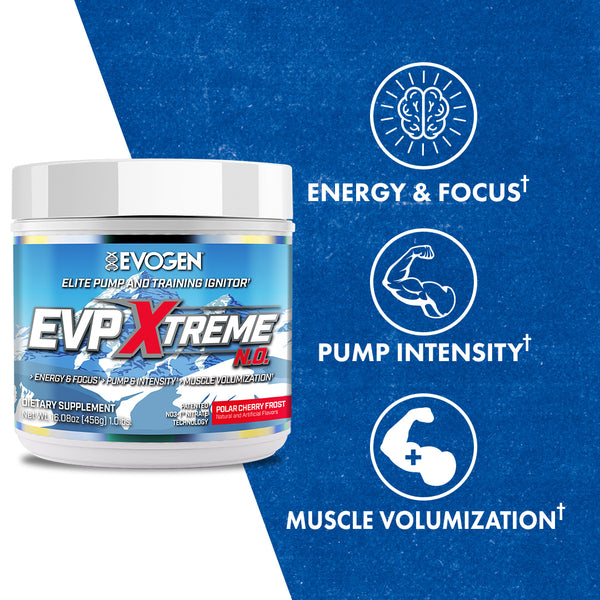 Evogen | EVP Xtreme N.O. | Pre-Workout Powder | Stimulant | Arginine Nitrate | New Polar Cherry Frost Flavor | Product Call Outs