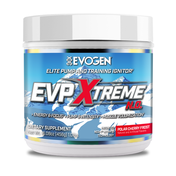 Evogen | EVP Xtreme N.O. | Pre-Workout Powder | Stimulant | Arginine Nitrate | New Polar Cherry Frost Flavor | Font Image Bottle