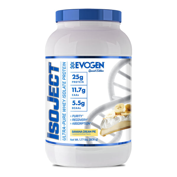 Evogen | IsoJect | Whey Isolate Protein Powder| Banana Cream Pie Flavor | Front Image Bottle