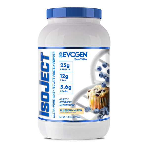 Evogen | IsoJect | Whey Isolate Protein Powder| Blueberry Muffin Flavor | 25 serve | Front Product Image 