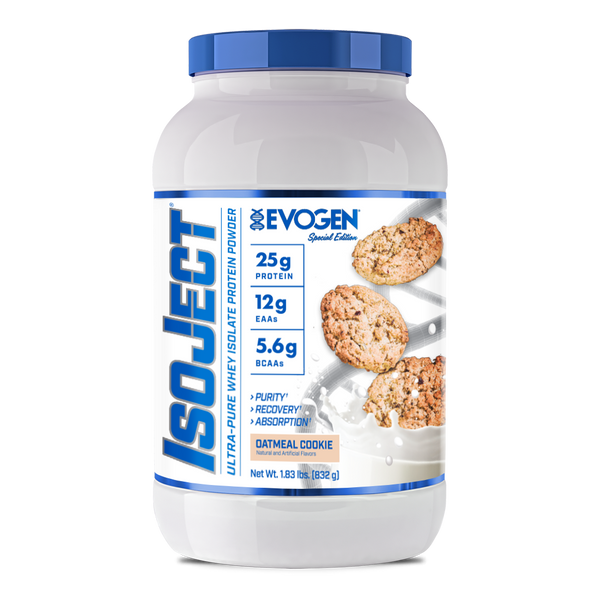 Evogen | IsoJect | Whey Isolate Protein Powder| Oatmeal Cookie Flavor | 26 serve | Front Image Bottle