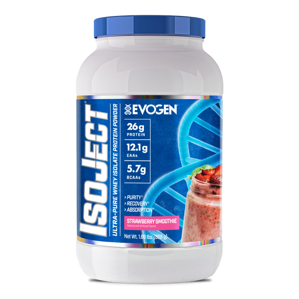 Evogen | IsoJect | Whey Isolate Protein Powder| Strawberry Smoothie Flavor | Front Image Bottle