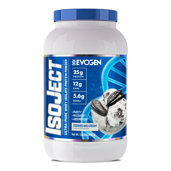 Evogen | IsoJect | Whey Isolate Protein Powder| Cookies and Cream Flavor | Front Image Bottle