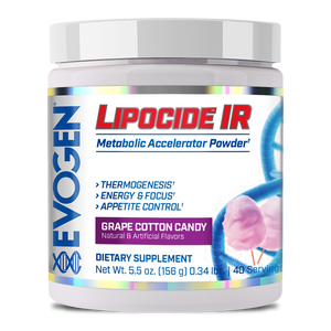 Evogen | Lipocide IR | Metabolic Accelerator Powder | Grape Cotton Candy Flavor | Front Bottle Image