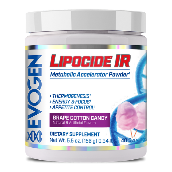 Evogen | Lipocide IR | Metabolic Accelerator Powder | Grape Cotton Candy Flavor | Front Bottle Image