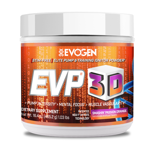 Evogen | EVP-3D | Non-Stimulant Pre-Workout Powder | Smashin' Passion Orange Flavor | Front Image Bottle 