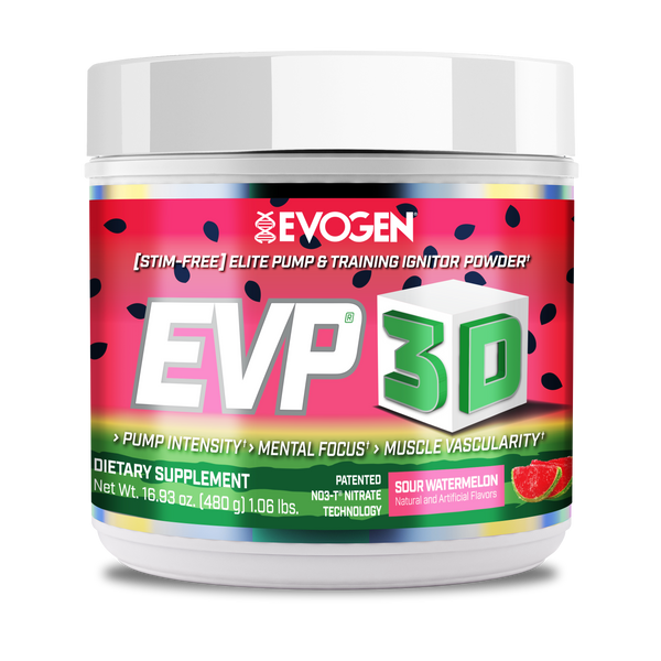 Evogen | EVP-3D | Non-Stimulant Pre-Workout Powder | Sour Watermelon Flavor | Front Image Bottle