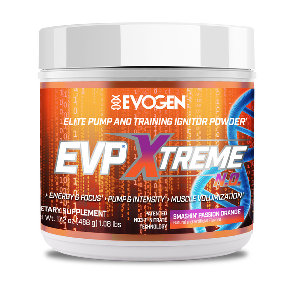 Evogen | EVP Xtreme N.O. | Pre-Workout Powder | Stimulant | Arginine Nitrate | Smashin' Passion Orange Flavor | Front Image Bottle